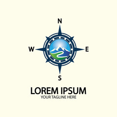 Compass with mountain for logo design illustrator  exploration icon  hiking tool.