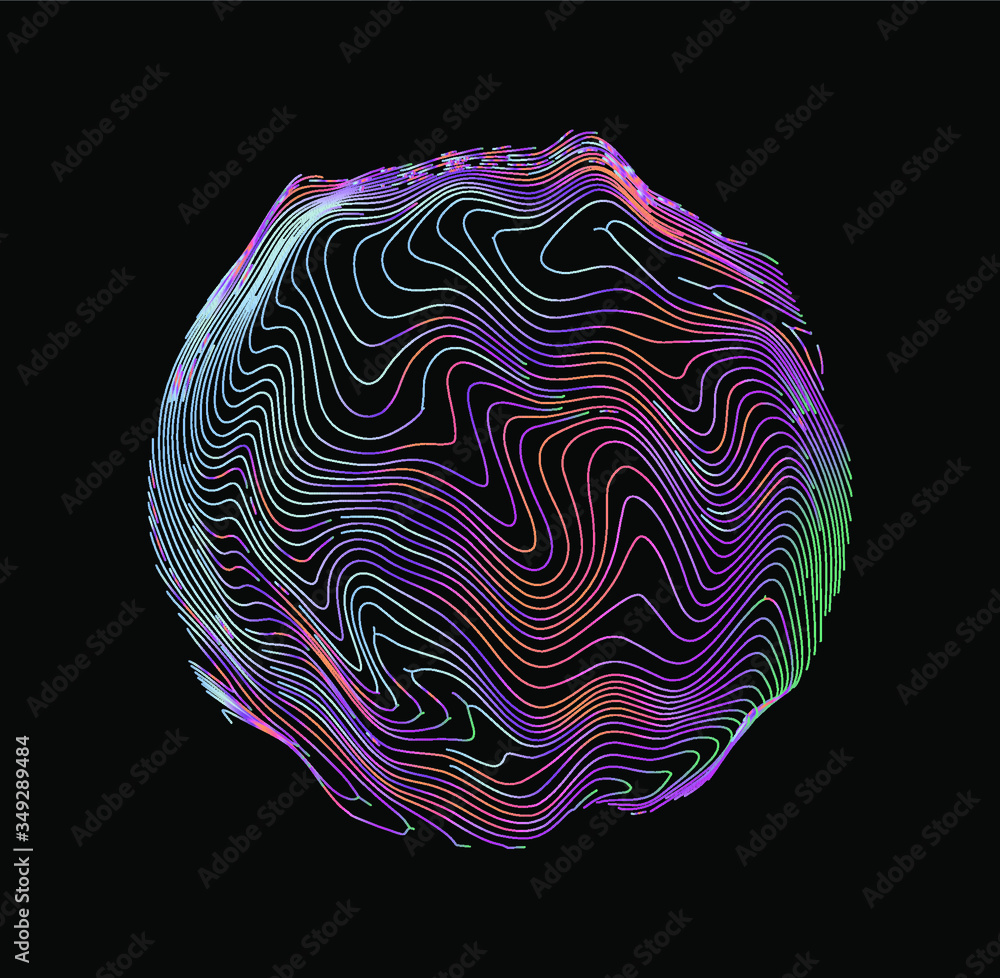 Poster illuminated holographic circle with glitched wavy texture. retrofuturistic illustration in 80s-90s s