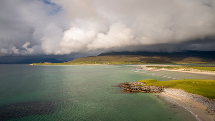 dramatic sunlight on Seilabost and Luskentyre Beaches, Harris