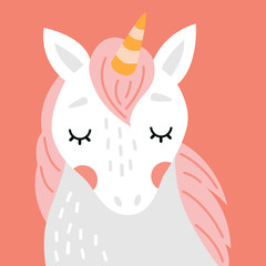 Cute Unicorn Portrait Vector Illustration