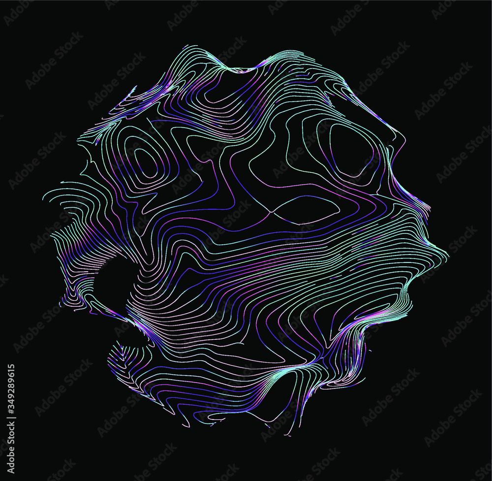 Poster illuminated holographic circle with glitched wavy texture. retrofuturistic illustration in 80s-90s s