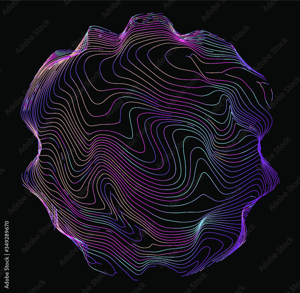 Poster illuminated holographic circle with glitched wavy texture. retrofuturistic illustration in 80s-90s s