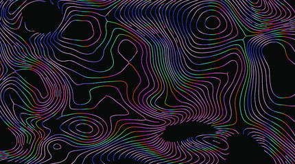 Fototapeta premium Holographic surface with glitched wavy texture. Retrofuturistic illustration in 80s-90s synthwave and retrowave chrome coloring.