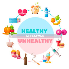Healthy Lifestyle Cartoon Composition