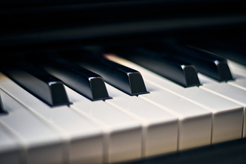 Detailed instrument, piano keys with blurry background...