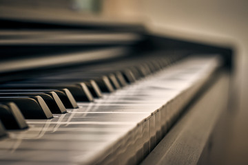 Detailed instrument, piano keys with blurry background...