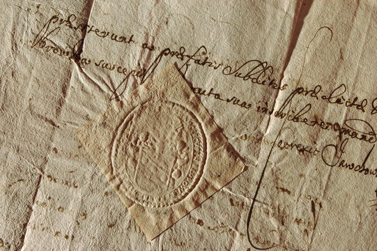Dry seal with the Poraj coat of arms on a document from AD 1670. Sucha pieczęć z herbem Poraj (jedna z wielu odmian tego herbu) na dokumencie z 1670 roku.