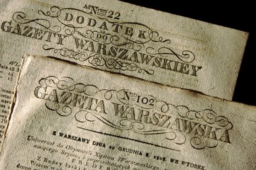 Gazeta Warszawska - old polish newspaper – AD 1808.
Winietka Gazety Warszawskiej z czasów Księstwa Warszawskiego, wraz z Dodatkiem. - obrazy, fototapety, plakaty