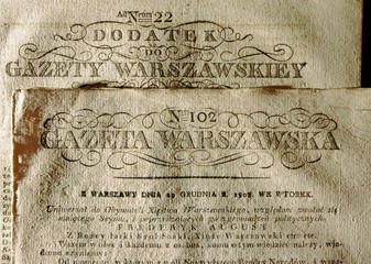 Gazeta Warszawska - old polish newspaper – AD 1808.
Winietka Gazety Warszawskiej z czasów Księstwa Warszawskiego, wraz z Dodatkiem. - obrazy, fototapety, plakaty