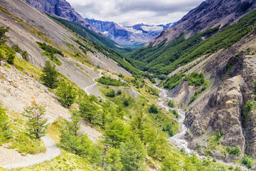 Panorama of Chilean Torres del Paine National Park in Patagonia, Chile