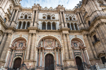 Fototapeta na wymiar Facade of the Cathedral of Malaga, Andalusia, Spain
