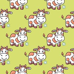 Seamless funny pattern with doodle cartoon cow