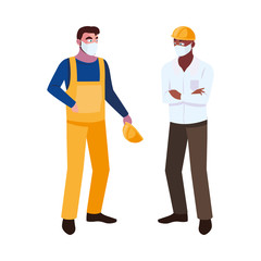 people operator and executive with mask and helmet