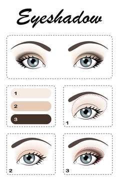 Eye makeup. Eye shadow is applied step by step. The color of the eyes is blue.