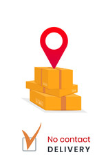 Contactless or no contact delivery service, stack of cardboard boxes, logistics, relocation, distribution, online order tracking, flat vector icon. 