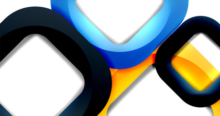 Square geometric vector abstract background, dynamic modern minimal template. Multicolored square shapes with round corners overlapping each other