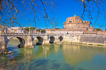 Fototapeta na wymiar Castel Sant Angelo or The Mausoleum of Hadrian and Tiber river bridge in Rome