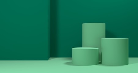 3d illstration of abstract green color geometric shape , modern minimalist mockup for podium display or showcase