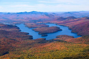 Lake Placid and Mountains During Fall Foliage Season in New York