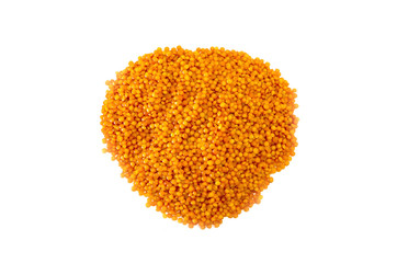 A pile of lentils isolated on a white background. Lots of lentils. View from above.