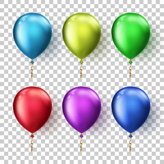 Obraz premium Realistic floating balloons isolated on transparent background. Design element for greeting card or party invitation