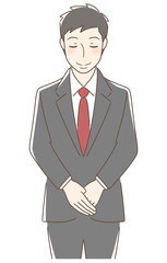 お辞儀をする正面向きの男性