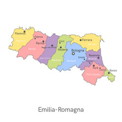 Obraz premium Vector illustration: administrative map of Emilia-Romagna with the names of cities and provinces.