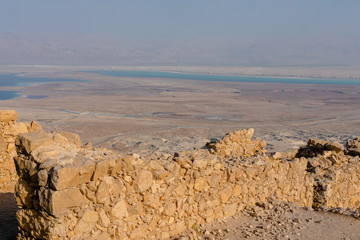 View on the ruins of the Masada fortress in the Judaean Desert, Israel