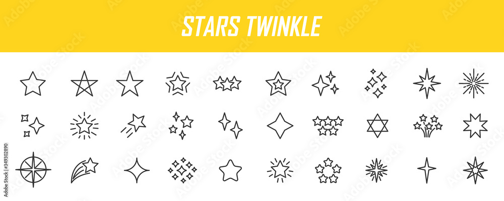 Poster set of linear stars icons. twinkle icons in simple design. vector illustration