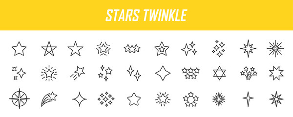 Set of linear stars icons. Twinkle icons in simple design. Vector illustration
