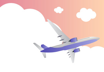 Travel background with Airplane and Sky with Cloud. Vector Illustration