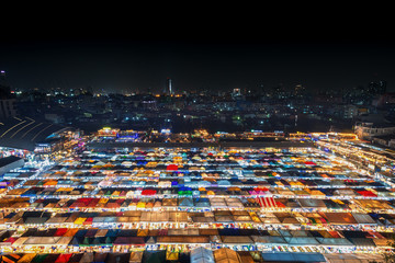 .02/02/2020 Bangkok, Thailand, Top view of Train Night Market Ratchada (Talad Rot Fai) flea market...