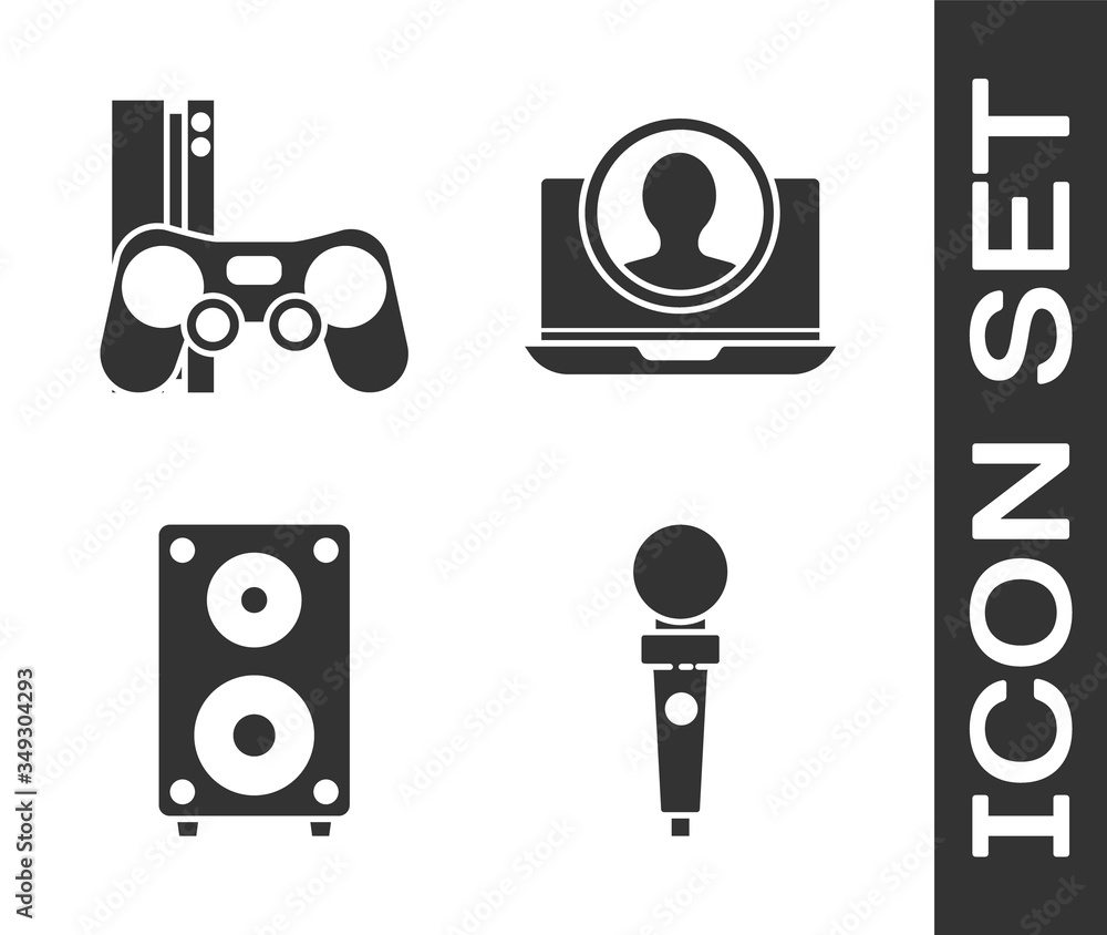 Poster set joystick for arcade machine, game console with joystick, stereo speaker and create account scree