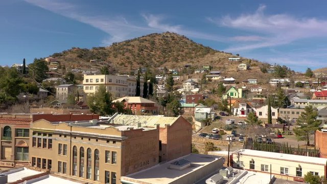 Sunny Day At The Copper Mining Town In Bisbee, Arizona, The USA Under The Blue Sky. - slow panning shot