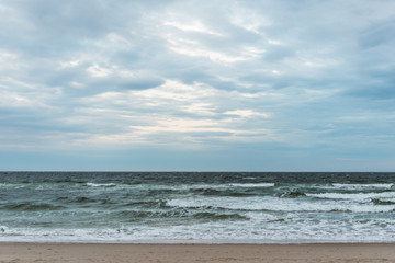 Empty Rockaway Beach at sunset in Queens, New York City in May 2020