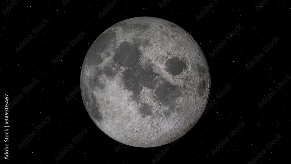 Poster 3d rendering of the moon against the background of space with the illumination of craters and lunar 