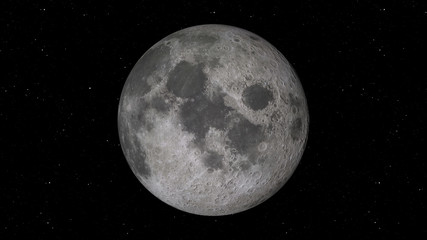 3D rendering of the Moon against the background of space with the illumination of craters and lunar soil