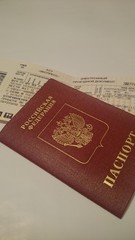 Passport with long-distance train tickets. White background. Moscow, Russia, Railways, travel, trip, e-ticket.