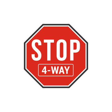 Stop 4-way sign. Vector Illustration