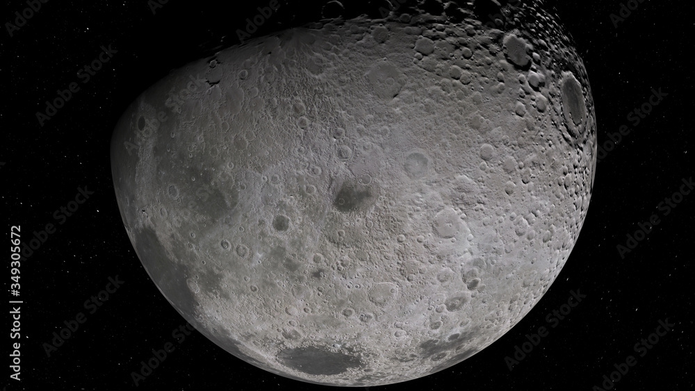 Poster 3d rendering of the moon against the background of space with the illumination of craters and lunar 