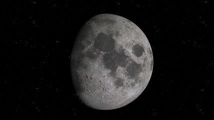 3D rendering of the Moon against the background of space with the illumination of craters and lunar soil