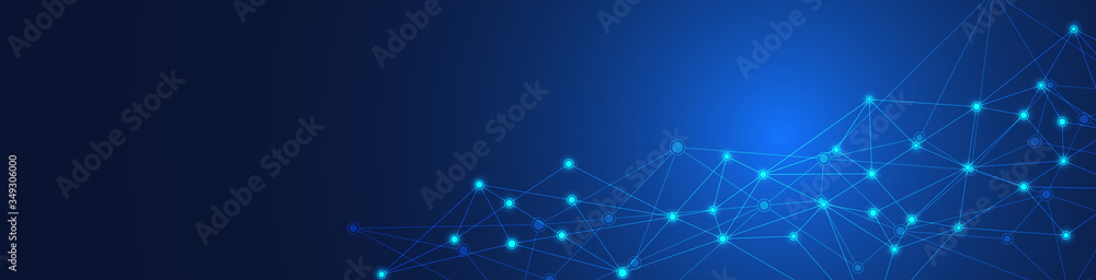 Wall mural website header or banner design with abstract geometric background and connecting dots and lines. gl