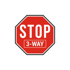 Stop 3-way sign. Vector Illustration