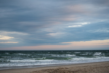 Empty Rockaway Beach at sunset in Queens, New York City in May 2020