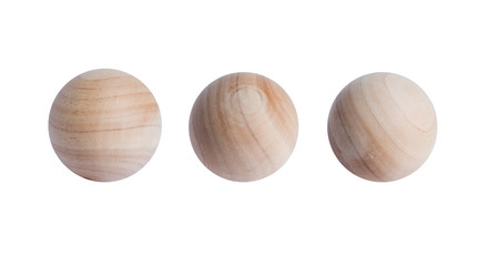 Wooden spheres set with beautiful abstract texture isolated on a white background with clipping path