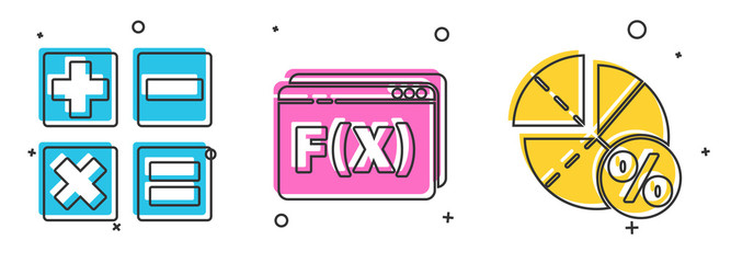 Set Calculator, Function mathematical symbol and Graph, schedule, chart, diagram icon Vector