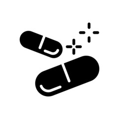 Medicine pills icon in black flat design on white background, Symbol, logo illustration, Vector graphics