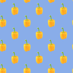 Ugly yellow square pepper seamless pattern on blue background
