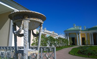 Antique flowerpot in the Catherine park near Palace located in Pushkin, a suburb of St. Petersburg,...