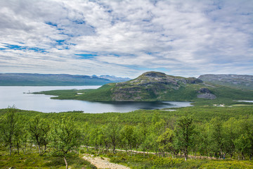 Fototapeta na wymiar View to Malla Strict Nature Reserve, Lake Kilpisjärvi from Saana, Kilpisjärvi, Lapland, Finland